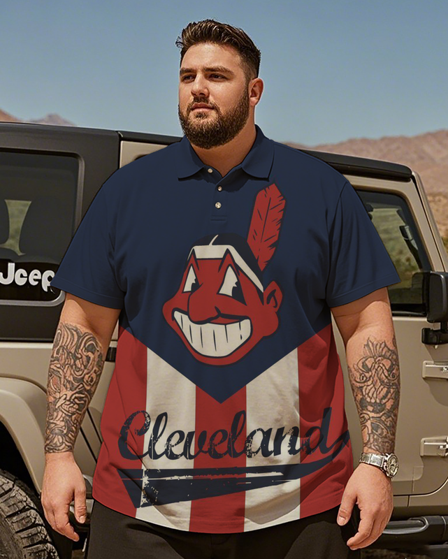 Cleveland Indians Lässiges kurzärmliges Poloshirt für Herren in Übergröße