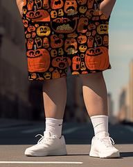 Men's Cute Pumpkin Plus Size T-Shirt Set, Men's Casual  Suit