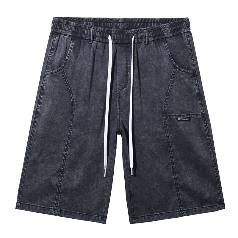 Short en jean à taille élastique et cordon de serrage pour homme, grande taille, jean extensible au genou 