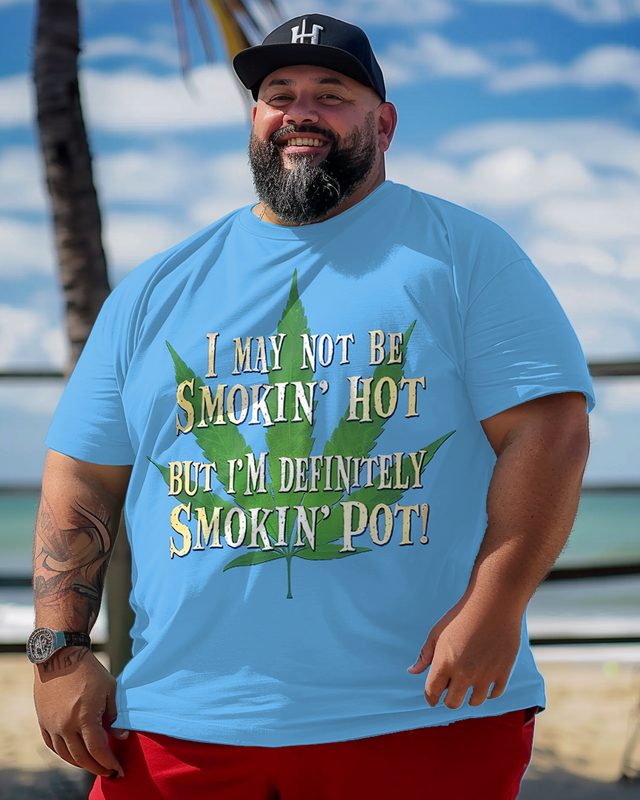 T-shirt à manches courtes imprimé grande taille pour homme DEFINITELY SMOKIN' POT