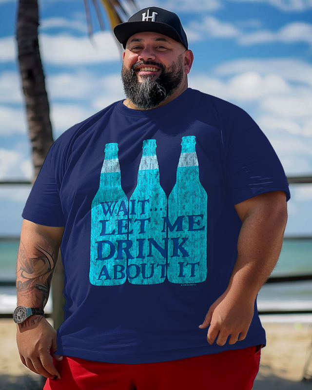 DRINK ABOUT IT Bedrucktes Kurzarm-T-Shirt für Herren in Übergröße