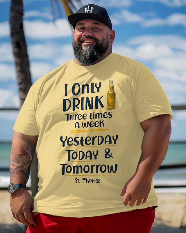 DRINK THREE TIMES Herren-T-Shirt mit Aufdruck in Übergröße, kurzärmelig