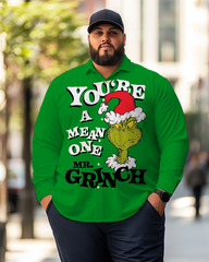 Men's  Merry Christmas Grinch Plus Size Long Sleeve Shirt