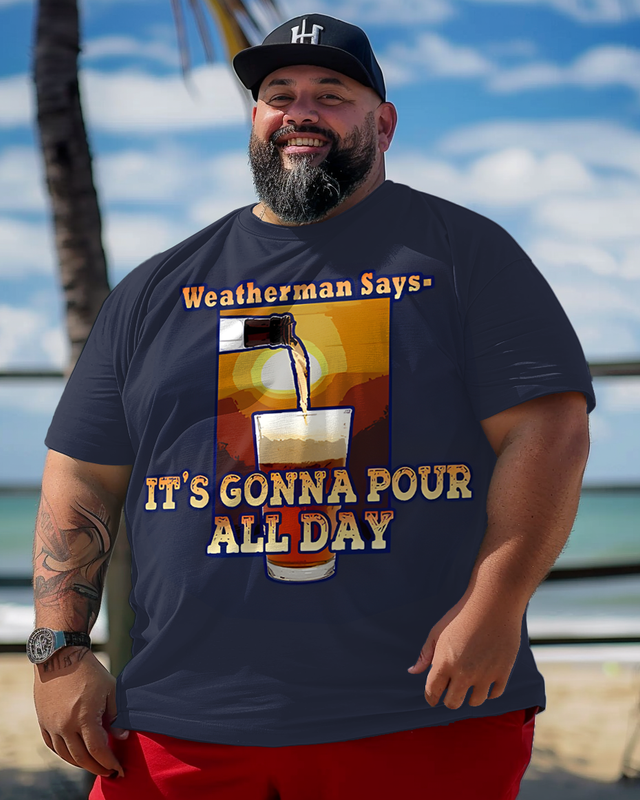 T-shirt à manches courtes imprimé grande taille pour homme avec inscription « Drinking Vers All Day »