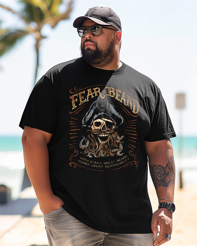 T-shirt à manches courtes imprimé grande taille pour homme FEAR BEARD TENTACLES