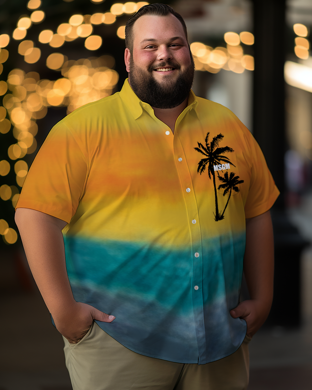 Men's Gradient Palm Tree Plus Size Short Sleeve Shirt