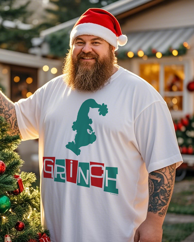 Grinch - Rot &amp; Grün T-Shirt für Herren in Übergröße, kurzärmelig