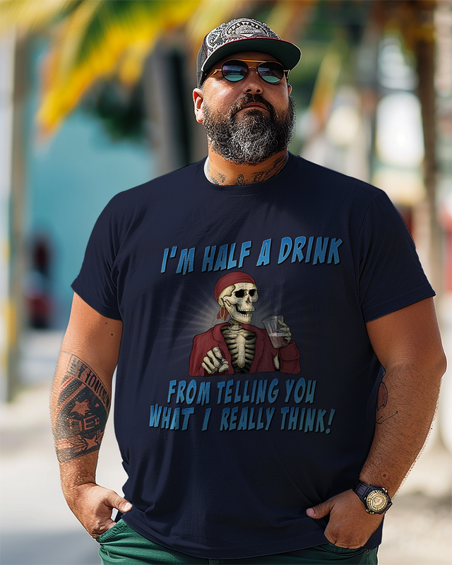 T-shirt à manches courtes imprimé grande taille pour homme Half A Drink