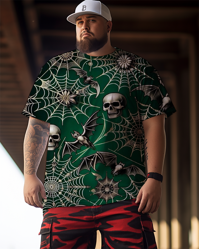 T-shirt et short grande taille pour homme avec motif toile d'araignée de la mort pour Halloween 