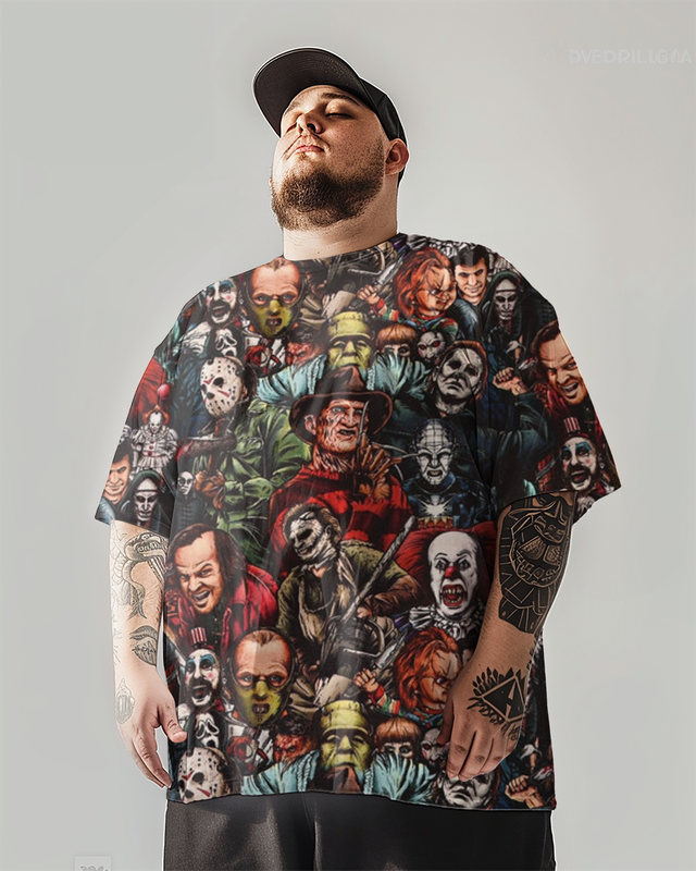 T-shirt et short grande taille en tissu Halloween pour hommes,