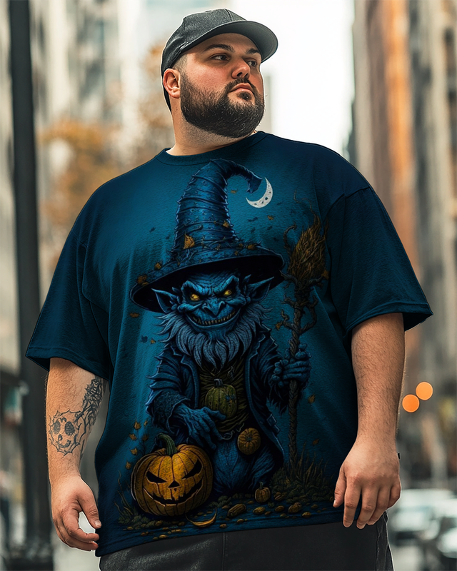 Men's Halloween Witch & Pumpkin Plus Size T-Shirt