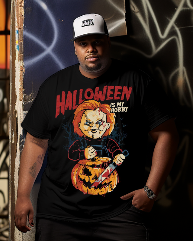 Herren-T-Shirt „Halloween is My Hobby“ in Übergröße, kurzärmelig