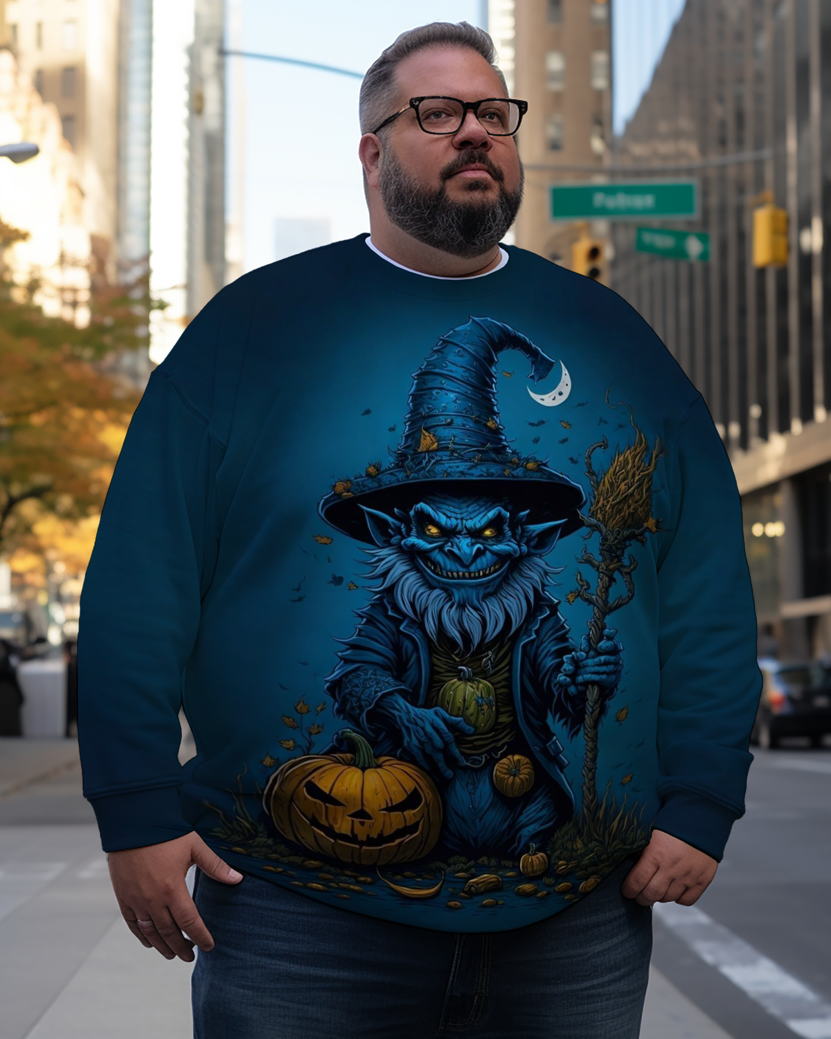 Sweat-shirts grande taille pour hommes avec motif sorcière et citrouille d'Halloween 