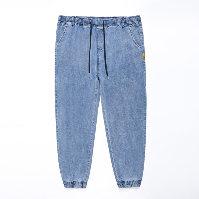 Jeans mit elastischem Bund und Kordelzug in Übergröße für Herren, lockere Jeans, Frühlings-Jeans 