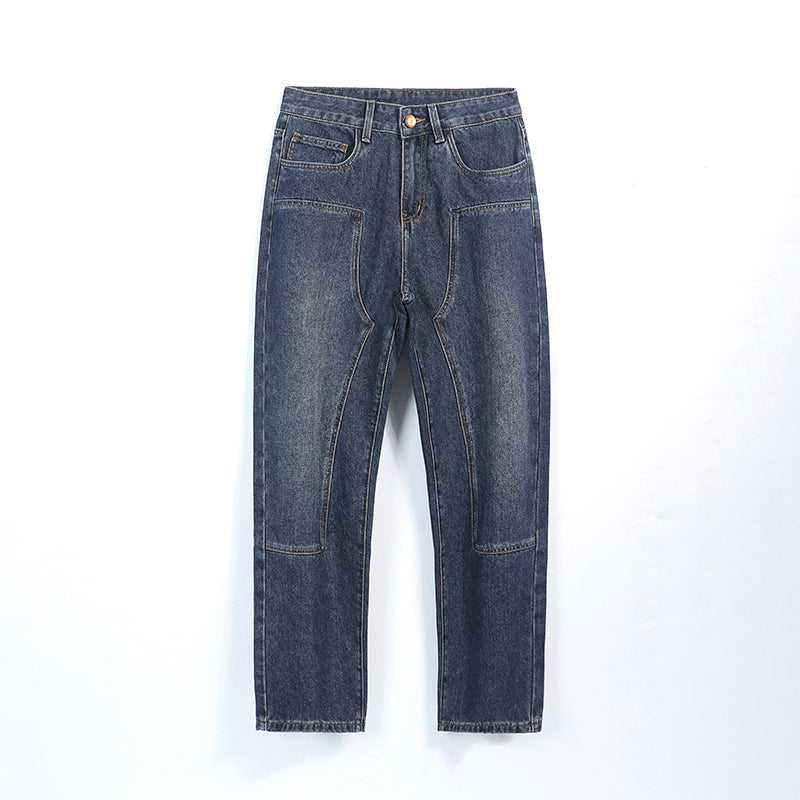 Plus Size Men's Loose Fit Vintage Washed Straight Leg Jeans,Winter Denim Pants