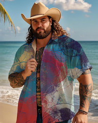 Gradient Color Tie-dye Men's Plus Size Short Sleeve Shirt