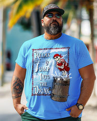 Jump Into Drink Bedrucktes Kurzarm-T-Shirt für Herren in Übergröße