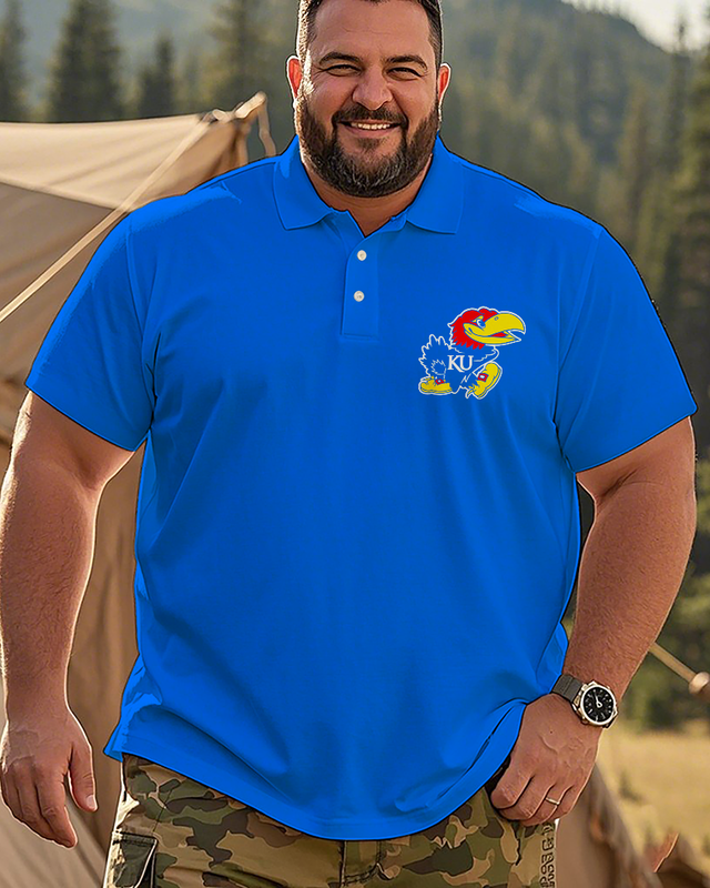 Kansas Jayhawks Casual Short Sleeve Men's Plus Size Polo Shirt