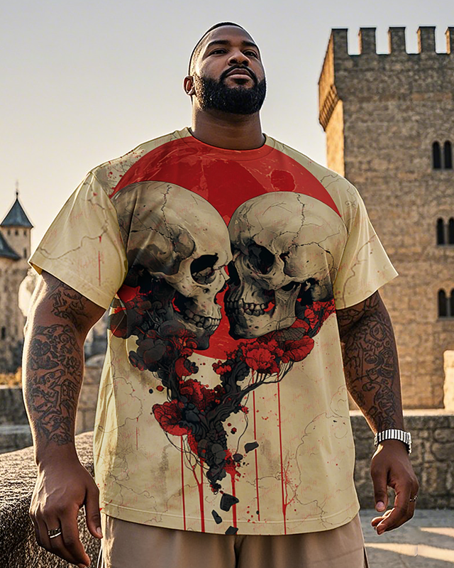 T-shirt à manches courtes pour homme avec tête de mort qui s'embrasse