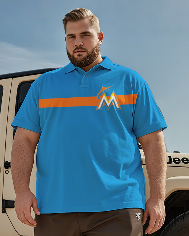 Marlins Casual Short Sleeve Men's Plus Size Polo Shirt