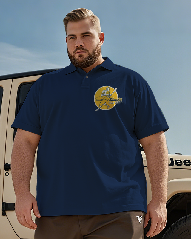 Milwaukee Brewers Casual Short Sleeve Men's Plus Size Polo Shirt