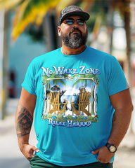 NO WAKE ZONE RELAX HARRRD Bedrucktes Kurzarm-T-Shirt für Herren in Übergröße