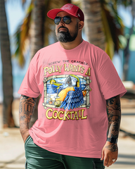 POLLY COCKTAIL Men's Plus Size Printed Short Sleeve T-Shirt