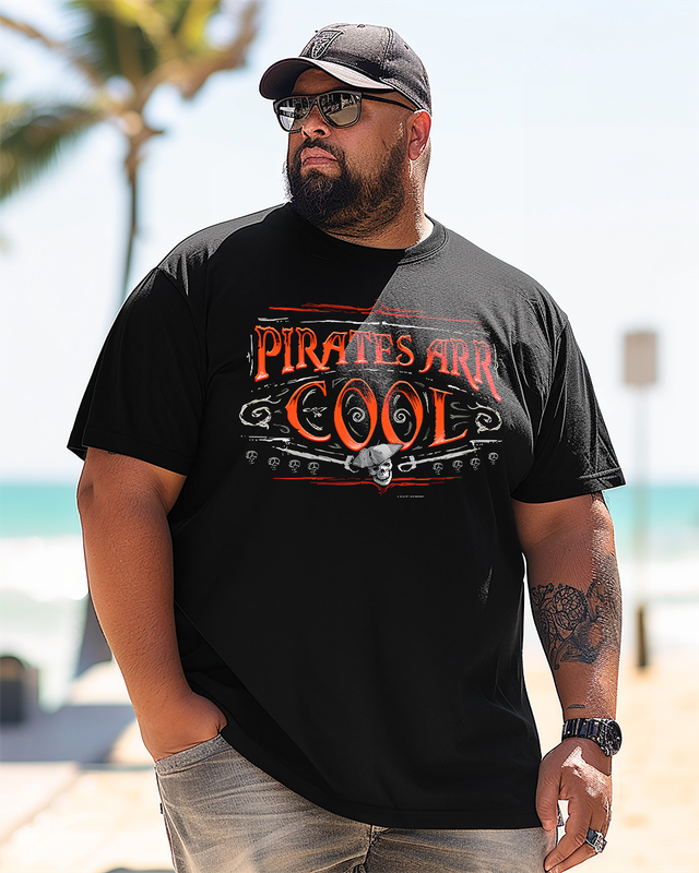 Pirates arr Cooles bedrucktes Kurzarm-T-Shirt für Herren in Übergröße