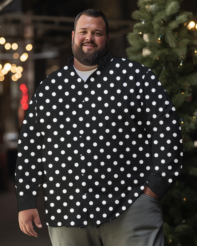 Men's Polka Dot Plus Size Long Sleeve Shirt