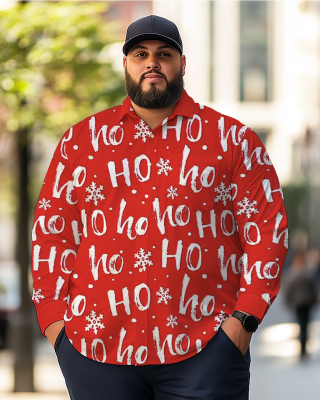 Men's Red Christmas Plus Size Long Sleeve Shirt