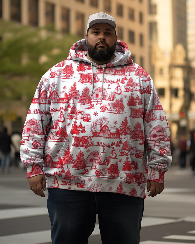 Sweat à capuche de Noël grande taille pour homme avec motif toile rouge sur blanc