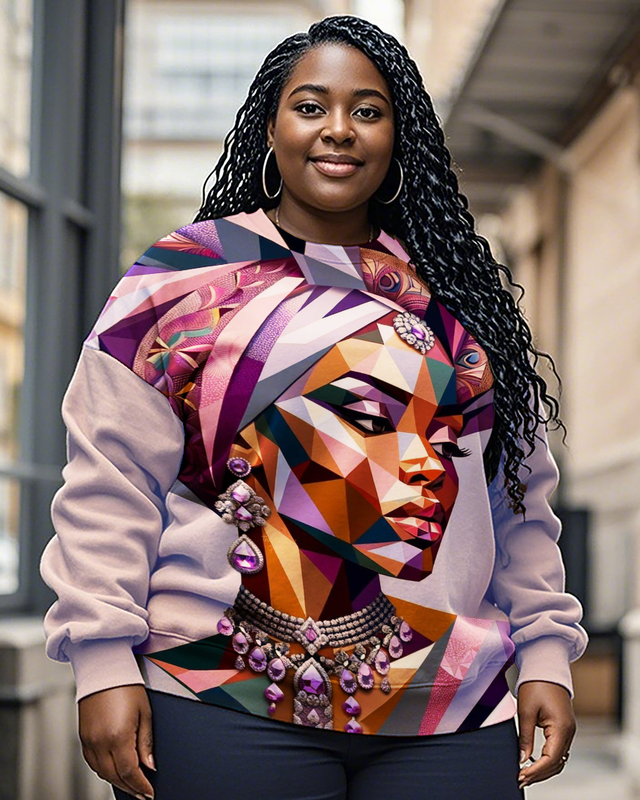 Retro Purple African Woman Women's Plus Size Sweatshirts