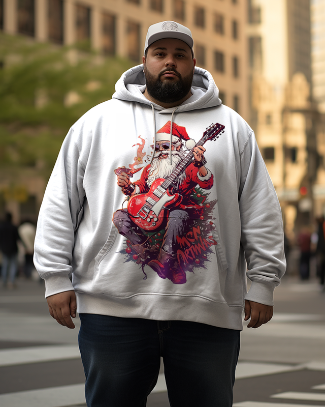 Sweat à capuche grande taille pour homme avec motif Père Noël Rock 'n' Roll