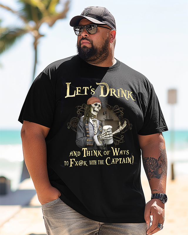 T-shirt à manches courtes imprimé grande taille pour homme « Screw With The Captain »