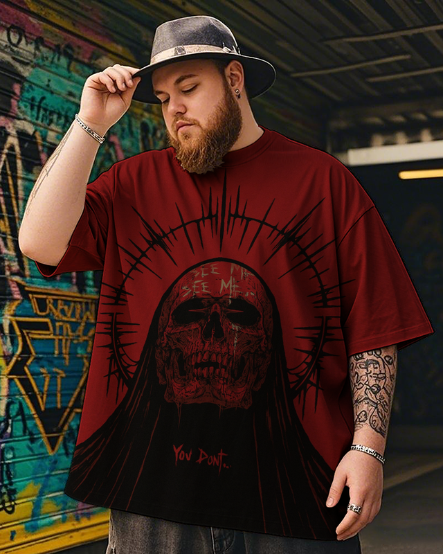 T-shirt à manches courtes pour homme avec tête de mort, grande taille