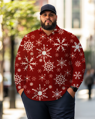 Langärmeliges Weihnachtshemd für Herren mit Schneeflocken-Print in Übergröße