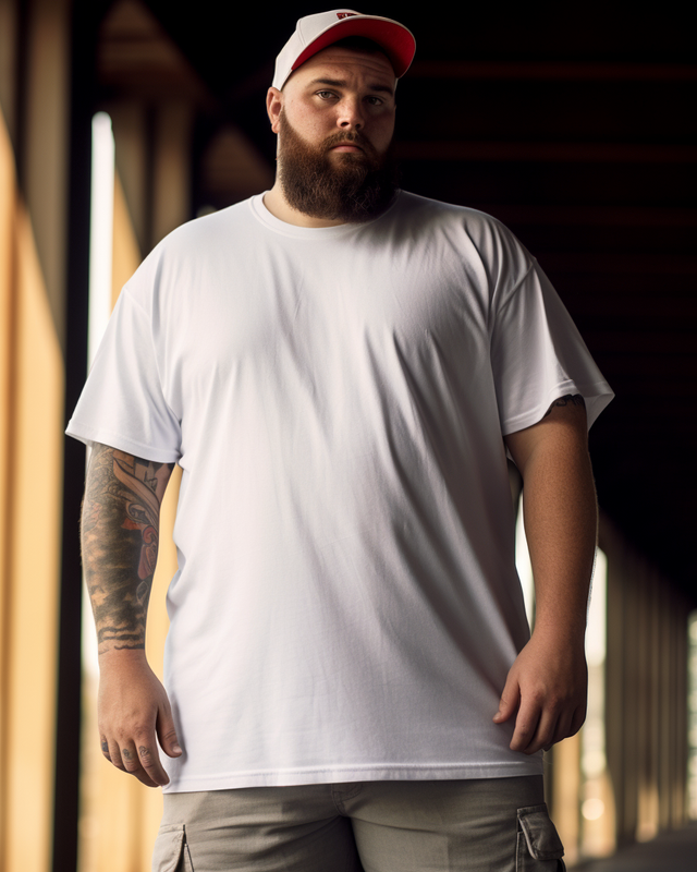 Men's Basic White Crew Neck Plus Size T-Shirt & Short,