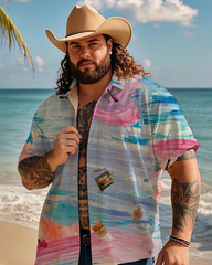 Gradient Color Tie-dye Men's Plus Size Short Sleeve Pocket Shirt