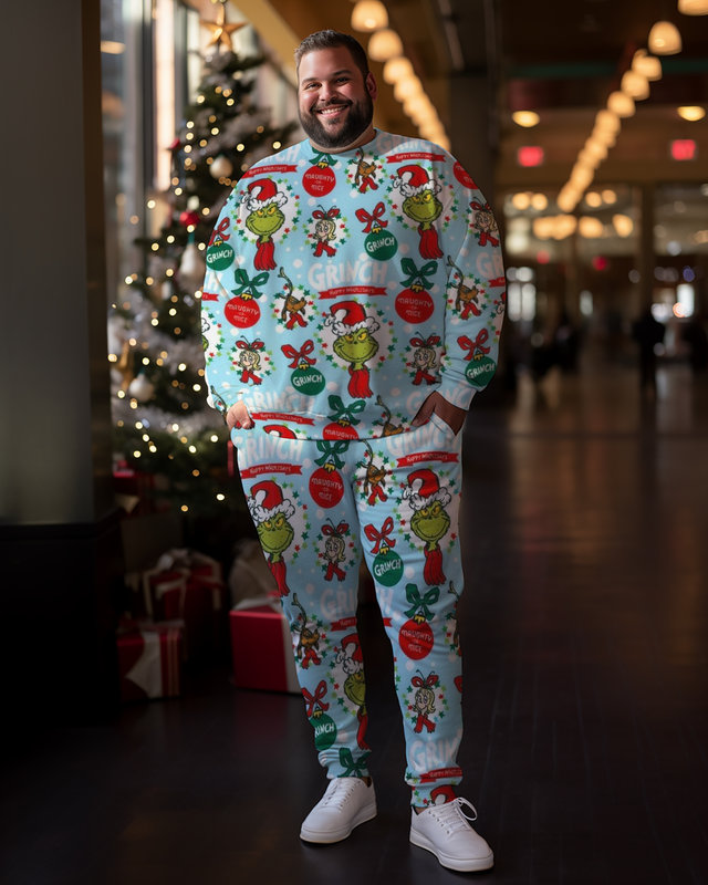 Herren Sweatshirts und Hosen mit Aufschrift „Der Grinch hat Weihnachten gestohlen“ in Übergröße