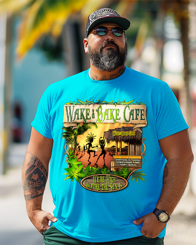 Wake &amp; Bake Bedrucktes Kurzarm-T-Shirt für Herren in Übergröße