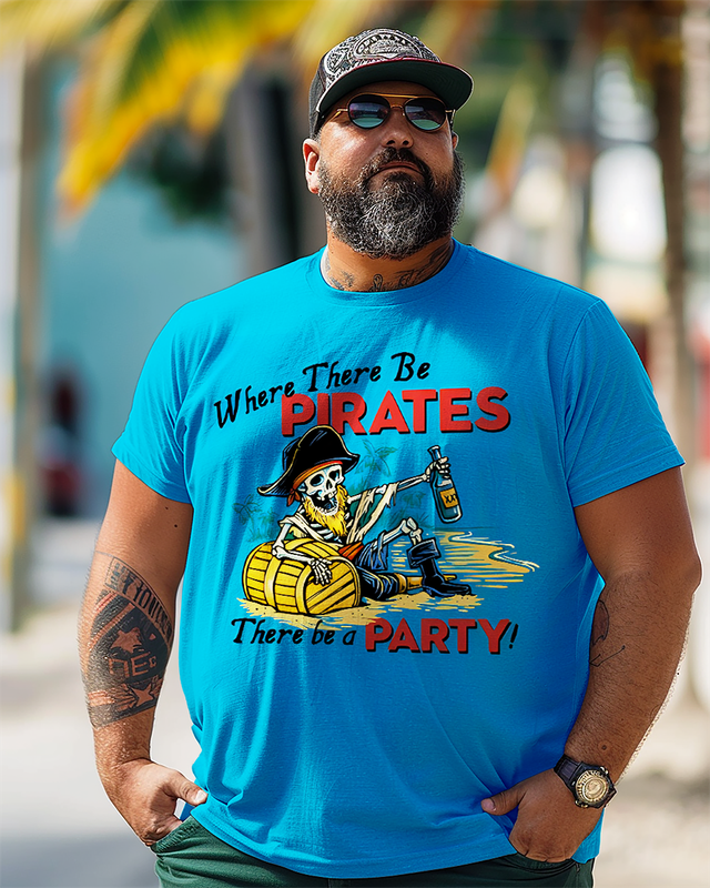 TWhere There Be Pirates Men's Plus Size Printed Short Sleeve T-Shirt