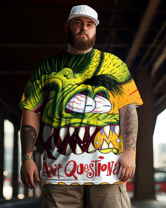 Men's Rat Fink Ed Big Daddy Roth -any questions Plus Size T-Shirt