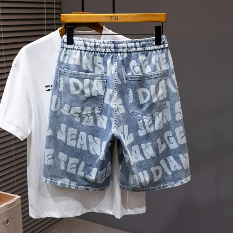 Plus Size Men's Elastic Waist Drawstring Denim Shorts