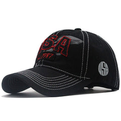 Distressed Embroidered Alphabet USA Baseball Cap