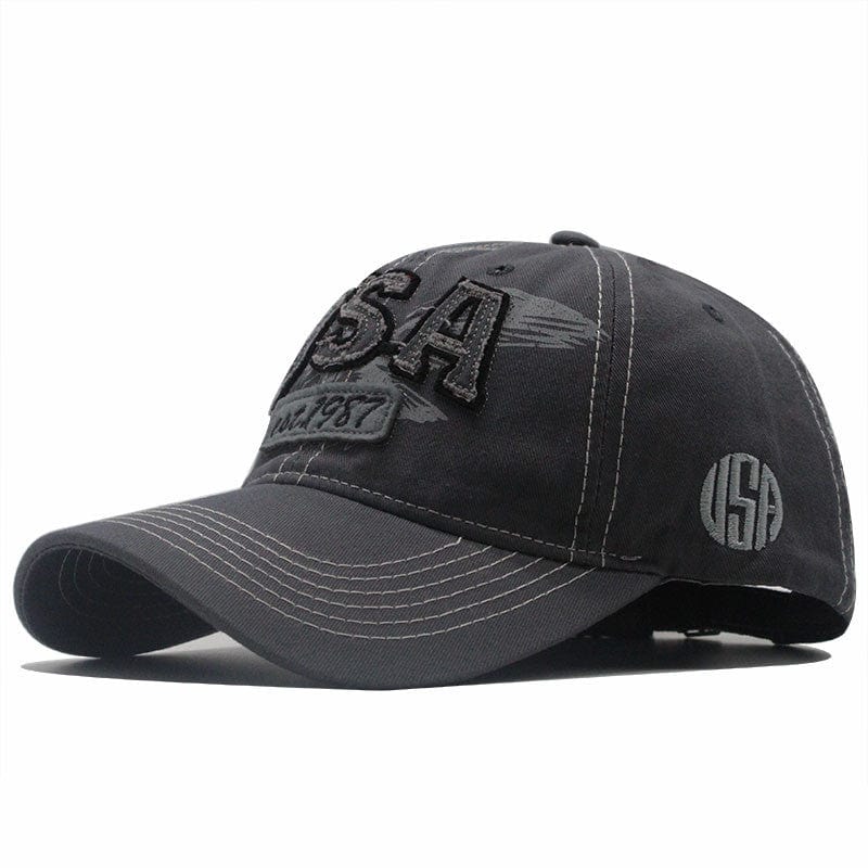 Distressed Embroidered Alphabet USA Baseball Cap