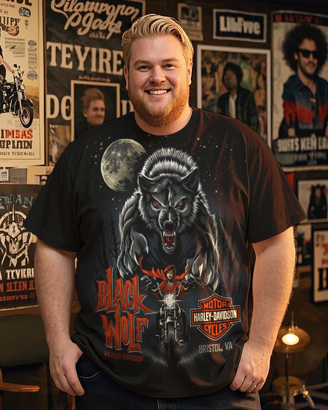 Black Wolf Men's Plus Size Printed Short Sleeve T-Shirt