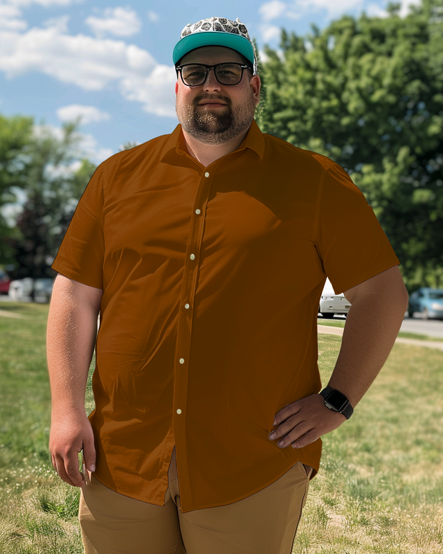 Chemise à manches courtes marron grande taille pour homme 