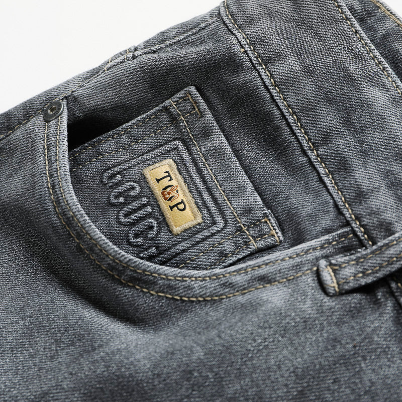 Übergröße Herren Jeans mit Prägung, Lässige Jeanshose mit Patches 