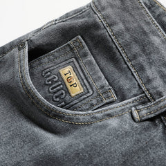 Plus Size Men's Embossed Casual Jeans,Patched Denim Pants