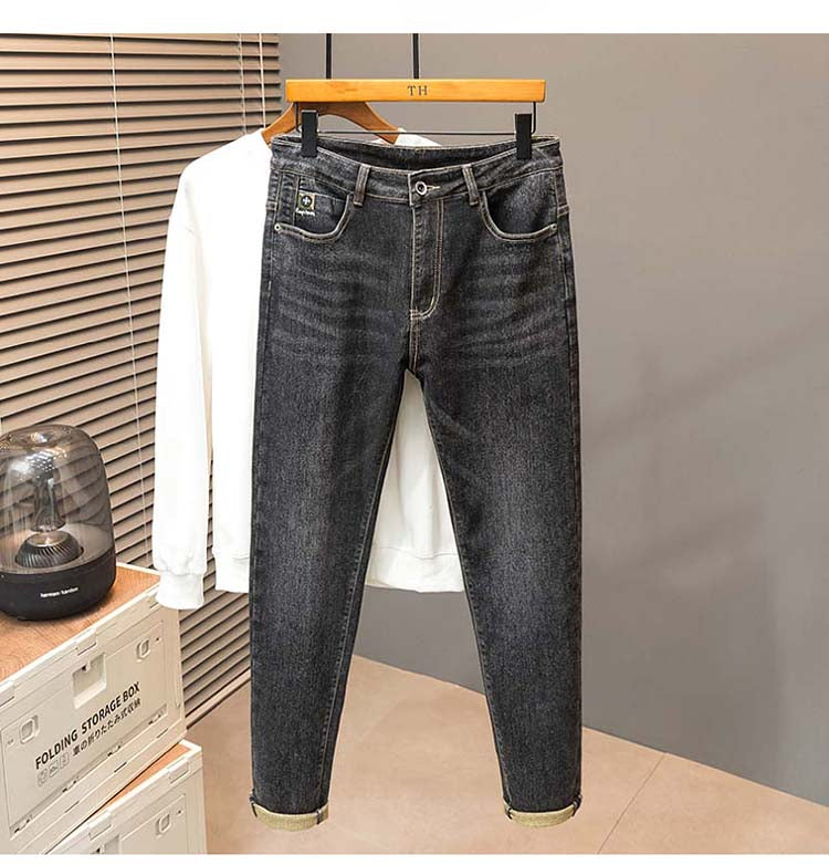 Lockere Stretch-Winterjeans für Herren in Übergröße, klassische minimalistische Jeans 